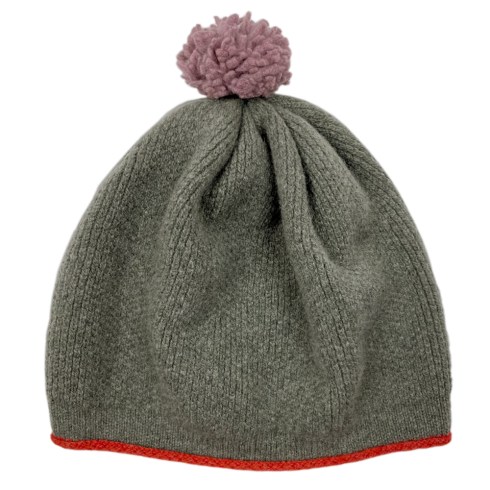 greyish green pom pom hat
